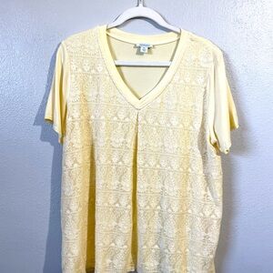Sundance Yellow Silk Embroidered Lace Boho Feminine Romantic Artisan Top XL
